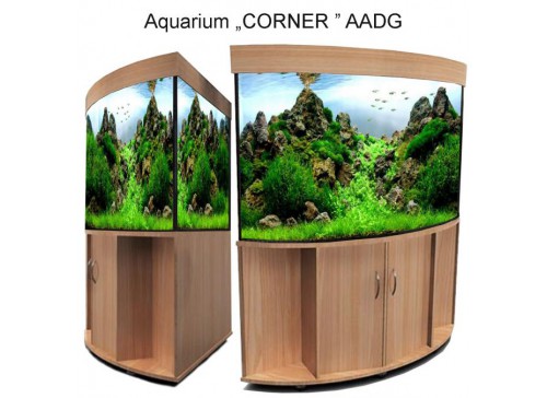 Zestaw "CORNER Profil " z akwarium 87/87/61 cm 350 litrów wraz z komodą do samomontażu oraz pokrywą z oświetleniem 2x30 wat t8 w kolorze szafki.